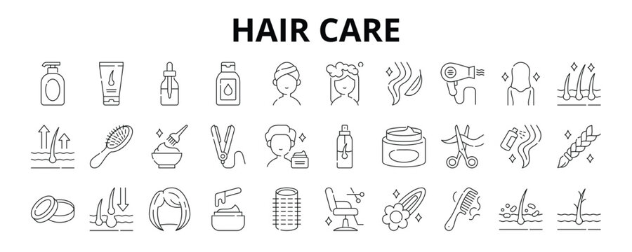 30 Hair care Line Banner Web Icon Set Vector Illustration