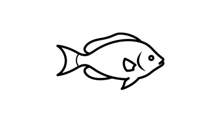 Simple Line Art Icon of a Fish, Minimalist Aquatic Animal Illustration