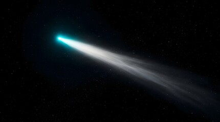 Obraz premium A comet streaks across the dark night sky, a celestial spectacle from a distant viewpoint.