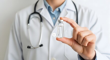 Doctor holding a small vial of medicine or vaccine