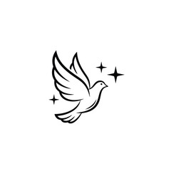 Fototapeta premium Vector illustration of a flying dove with sparkles on white background isolated on white background