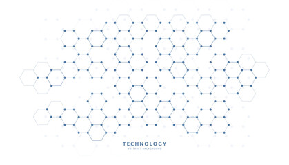 Hexagonal Technology Network Vector Background with Connected Molecule Structure and Digital Data Nodes © ket4up