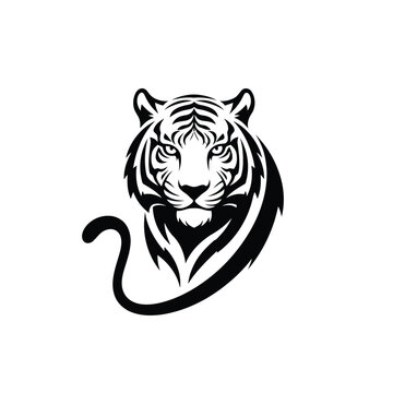Black and white tiger head illustration on white background isolated on white background vector
