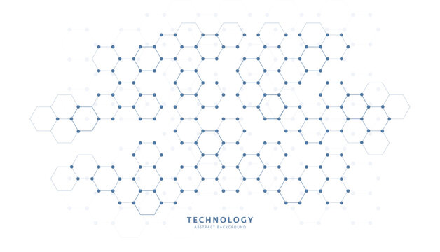 Hexagonal Technology Network Vector Background with Connected Molecule Structure and Digital Data Nodes