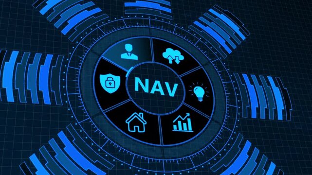 N A V Navigation Interface with Cloud Security Lock and Infographic on Dark Background cloud computing