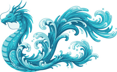 Fototapeta premium Majestic Water Dragon Creature Made of Ocean Waves