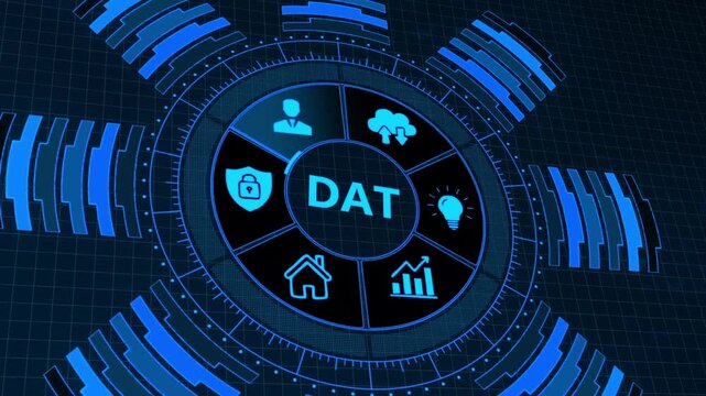 Data Technology Concept with D A T Central Dashboard and Graphs on Dark Background digital