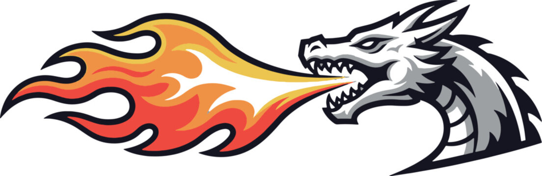 White Ice and Fire Dragon Head Logo Design