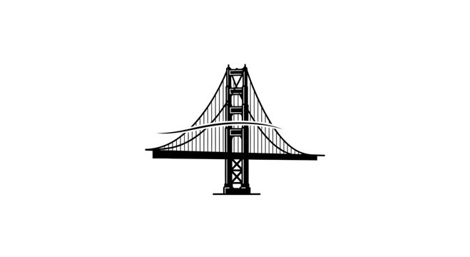 Golden Gate Bridge Silhouette, Iconic San Francisco Landmark, Black and White Vector Art