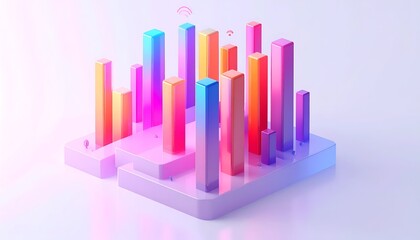 Obraz premium Colorful 3D rendering of business graph; Isometric illustration; Growth analysis design