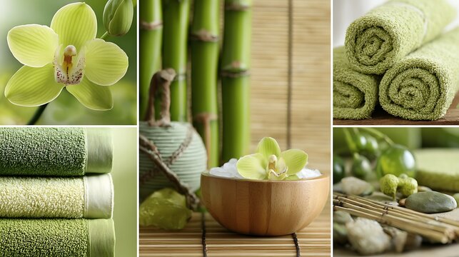 Spa collage green orchids bambo for health lifestyle 