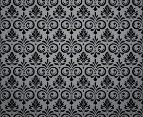 Fototapeta premium Floral pattern. Seamless vector background. Vintage wallpaper in the Baroque style. Gray and black ornament for fabric, wallpaper, packaging. Ornate Damask flower illustration