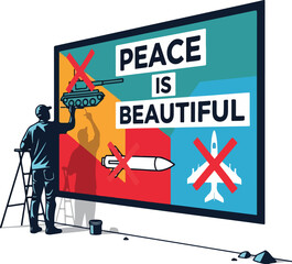 Naklejka premium Urban Street Mural Artist Painting Large Wall Art Graffiti Creative Profession Minimalist Vector Illustration Set