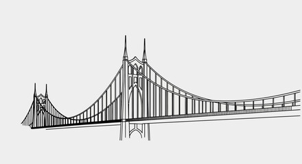 Obraz premium Black and White Sketch of a Suspension Bridge with Tall Towers and Arched Support