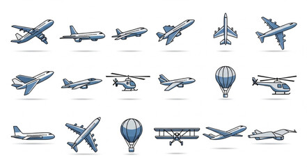 Collection of Various Aircraft and Air Transportation Icons. © MAS