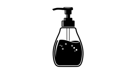 Obraz premium Black liquid soap dispenser with bubbles, isolated on white background