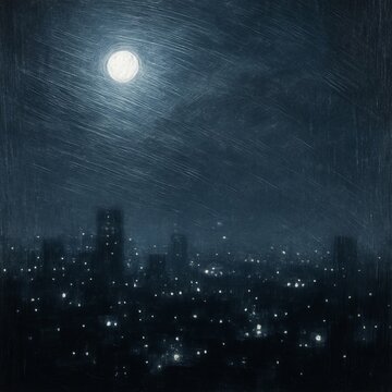 Under moonlit conditions reflective glass captures scattered cit