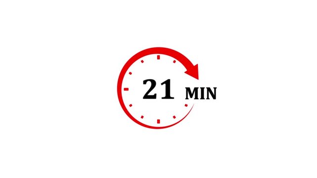 Red circular arrow timer icon indicating 21 minutes remaining on a white background clock countdown