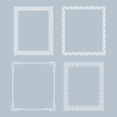Set of decorative frames Elegant vector element for design in Eastern style, place for text. Floral gray and white frames. Lace illustration for invitations and greeting cards