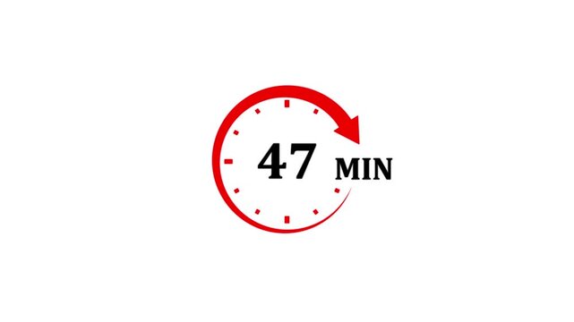 Red circular arrow icon with the number 47 and MIN text on a white background 47 minutes time
