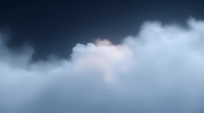 Soft, diffused light illuminates wispy clouds against a dark sky