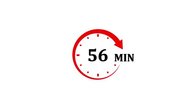 Red circular timer icon showing 56 minutes remaining with an arrow on a white background countdown