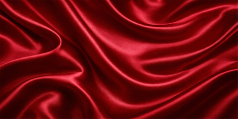 Fototapeta premium Luxurious red silk and satin fabric background featuring smooth flowing waves and elegant drapery texture for a shiny soft textile backdrop