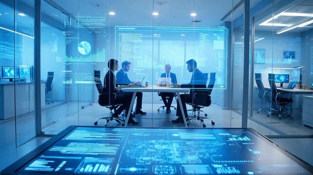 Business meeting in futuristic office