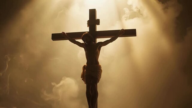Jesus on the cross with light