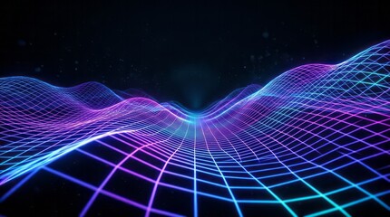 Obraz premium Abstract Neon Wave Grid Background Neon Wave Grid Digital Technology Colorful Light. Concept featuring neon, wave, grid, digital, technology for professional commercial design.