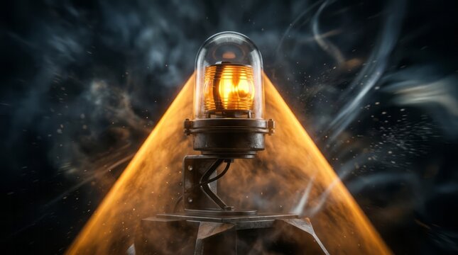 Vintage Warning Light with Smoke Effects Warning Light Vintage Orange Glow Smoke Effects Emergency Light Retro Signal Lamp. Concept featuring warning light, vintage, orange glow, smoke effects, eme...