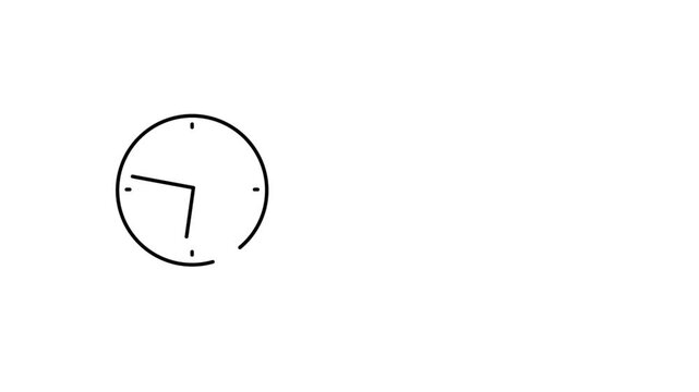 Animation of a clock face with moving hands, showing the passage of time in reverse. Countdown. The design features a minimalist dial with simple markings and smoothly moving hands. 2D flat animation