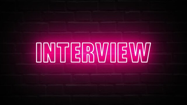 Neon, Glowing, Colorful Interview animation. interview neon text motion. Flocker text 4k video.