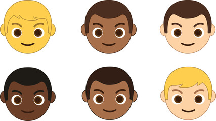 Cute Boys Avatar Faces Set with Diverse Kids Characters for Children Profile Icons, School Projects, Education Apps, and Cartoon Illustration Design.