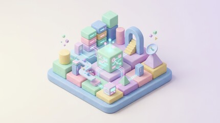 Colorful 3D Geometric Shapes and Structures 3D Illustration Geometric Shapes Pastel Colors Digital Design Abstract Art Colorful Technology. Concept featuring 3d illustration, geometric shapes, past...