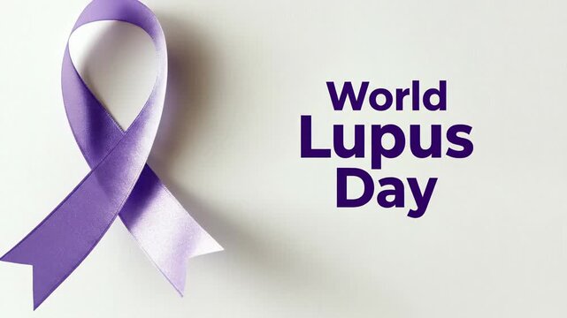 Prominently displayed purple awareness ribbon symbolizing global support and solidarity for World Lupus Day, promoting understanding of this autoimmune disease