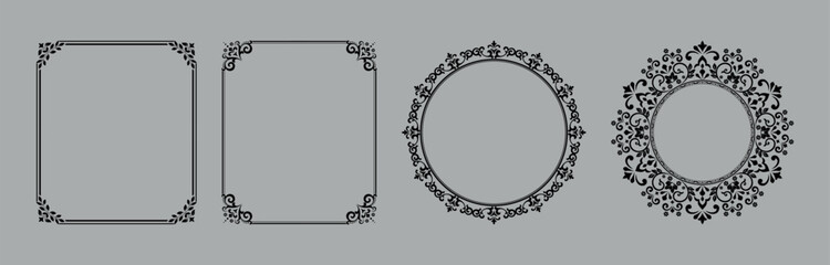 Set of decorative frames Elegant vector element for design in Eastern style, place for text. Floral black and gray frames. Lace illustration for invitations and greeting cards © ELENA