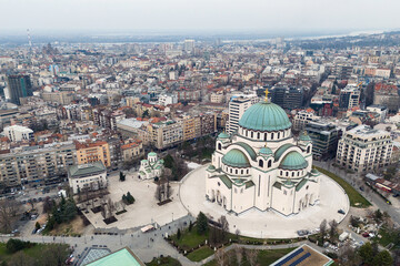 Serbia - Saint Sava temple domes rising over Belgrade cityscape © Marko Rupena