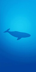 Fototapeta premium Blue whale silhouette blends with soft blue background, gentle curves and wavy lines create soothing visual effect, humpback whale, aquatic
