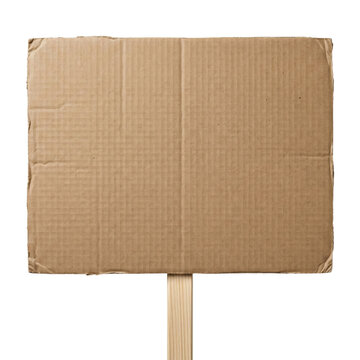 Blank cardboard protest sign on wooden handle