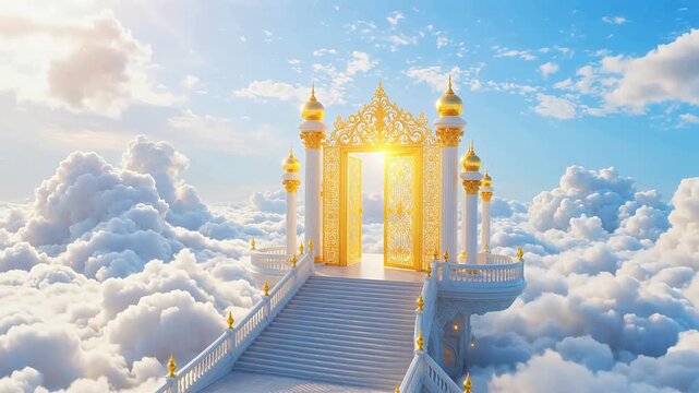 Golden ornate gate in the sky