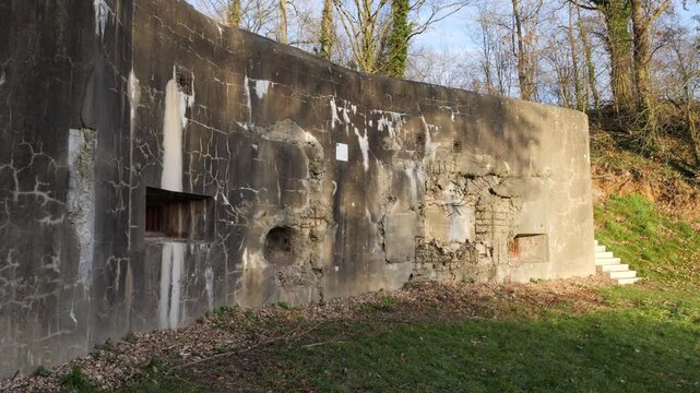 Concrete Bunker with Shaped Charge Damage - Fort Eben-Emael - Panning
