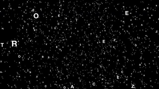 Digital interface with rapidly changing numbers and code on black space. Ideal for visualizing artificial intelligence learning, digital information overload, and advanced encryption processe