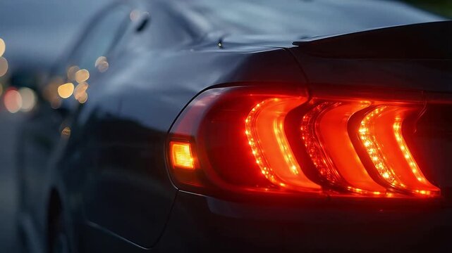 Closeup of illuminated car tail light
