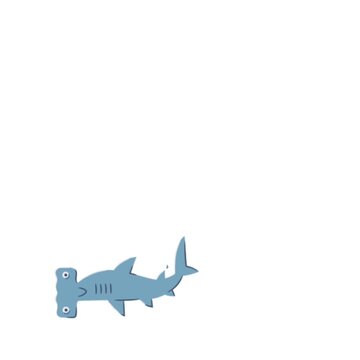 Animated cute cartoon hammerhead shark swimming above calm ocean waves