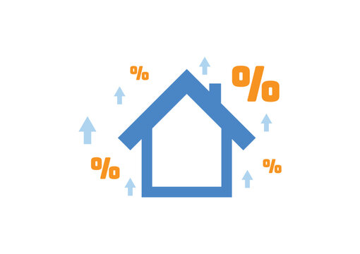 Real estate investment concept. The upper arrow with a home and percentage icon on a white background. Property growth and profit for the future.