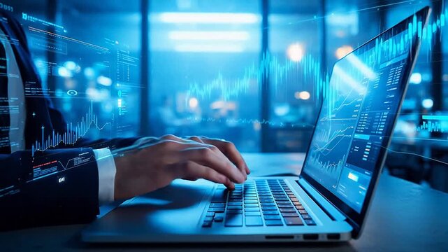 Person working on laptop with financial data