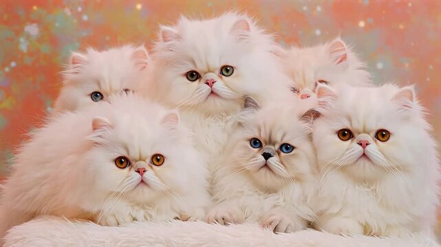 Group of fluffy white Persian cats
