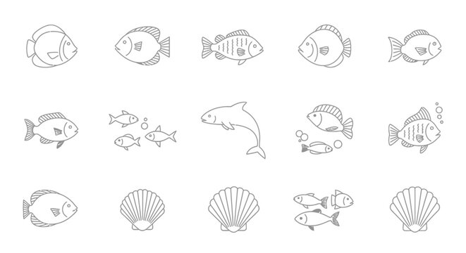 fish marine icon set vector