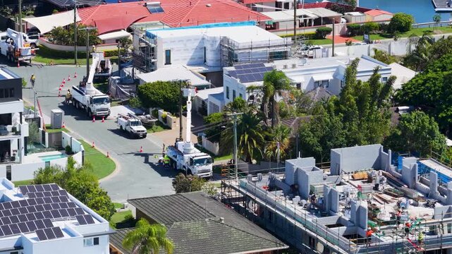 Aerial View of Waterfront Home Construction and Luxury Real Estate in Gold Coast